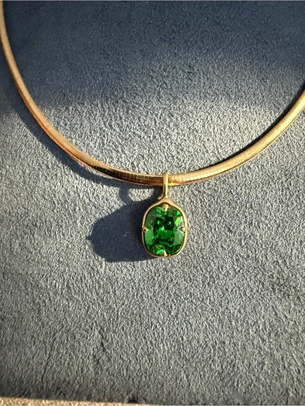 14k and sterling omega chain Necklace with Green Gemstone Pendant- emerald